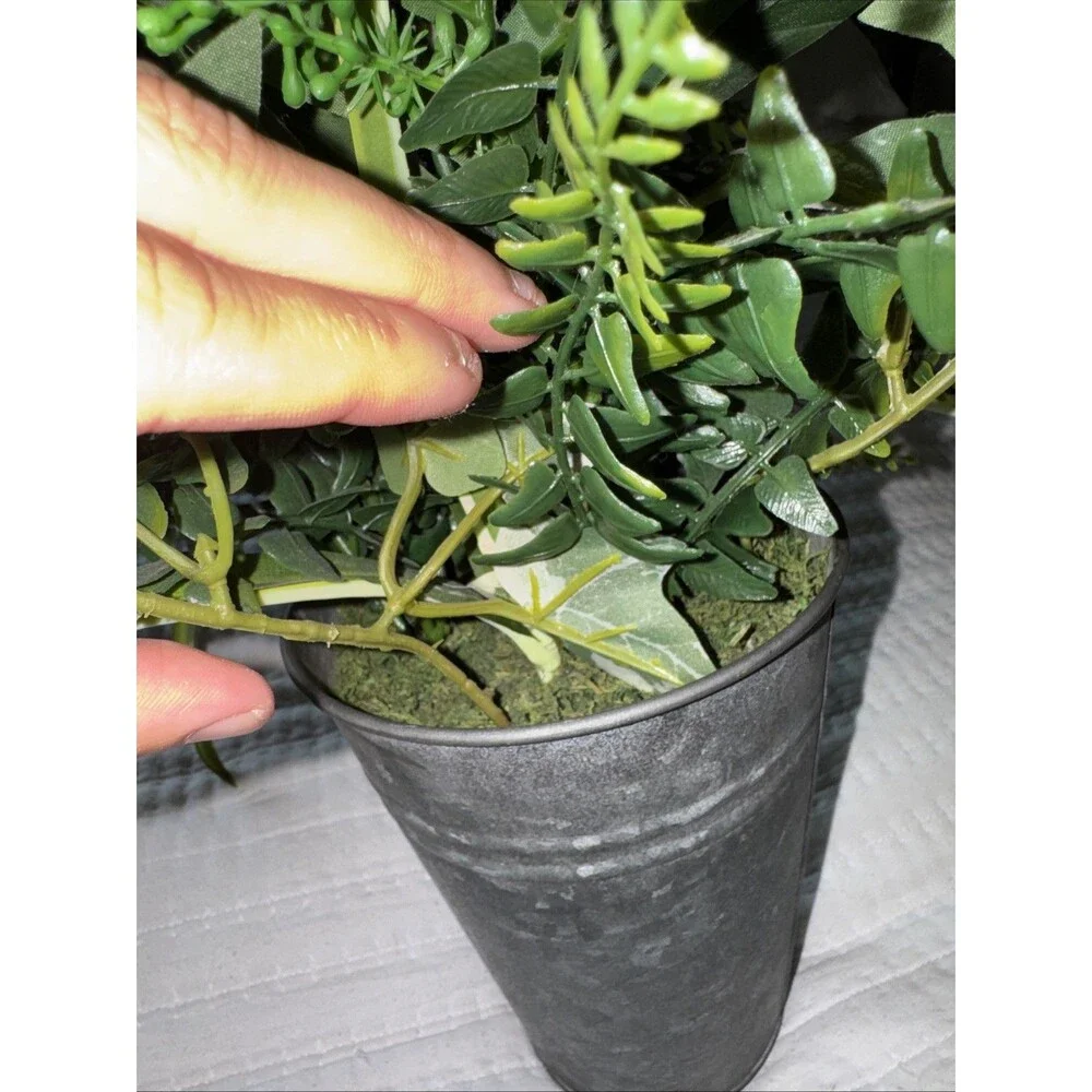 Faux Palm Ivy & Fern Arrangement in Galvanized Tin Bucket – Farmhouse Decor